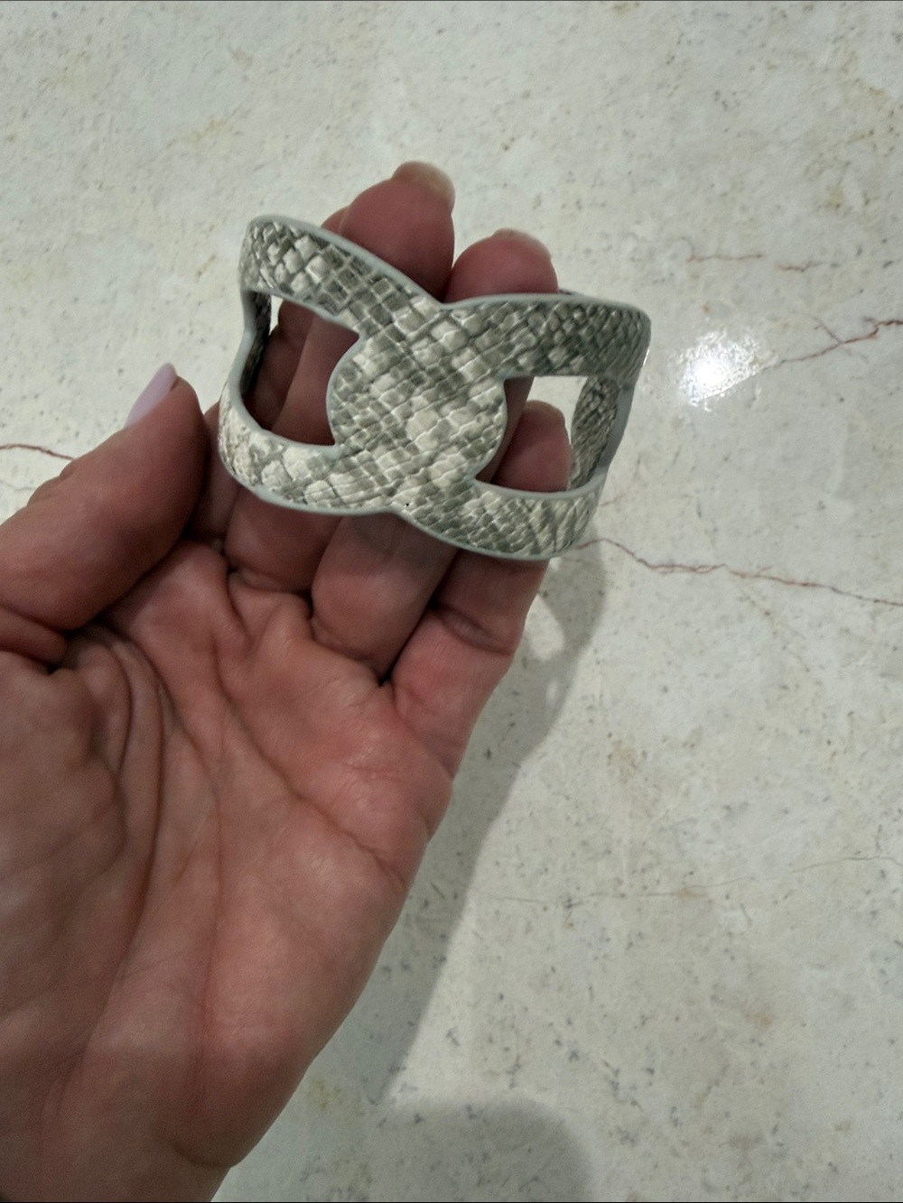 Silver Textured Interlocking Cutout Cuff Bracelet - Women Accessories